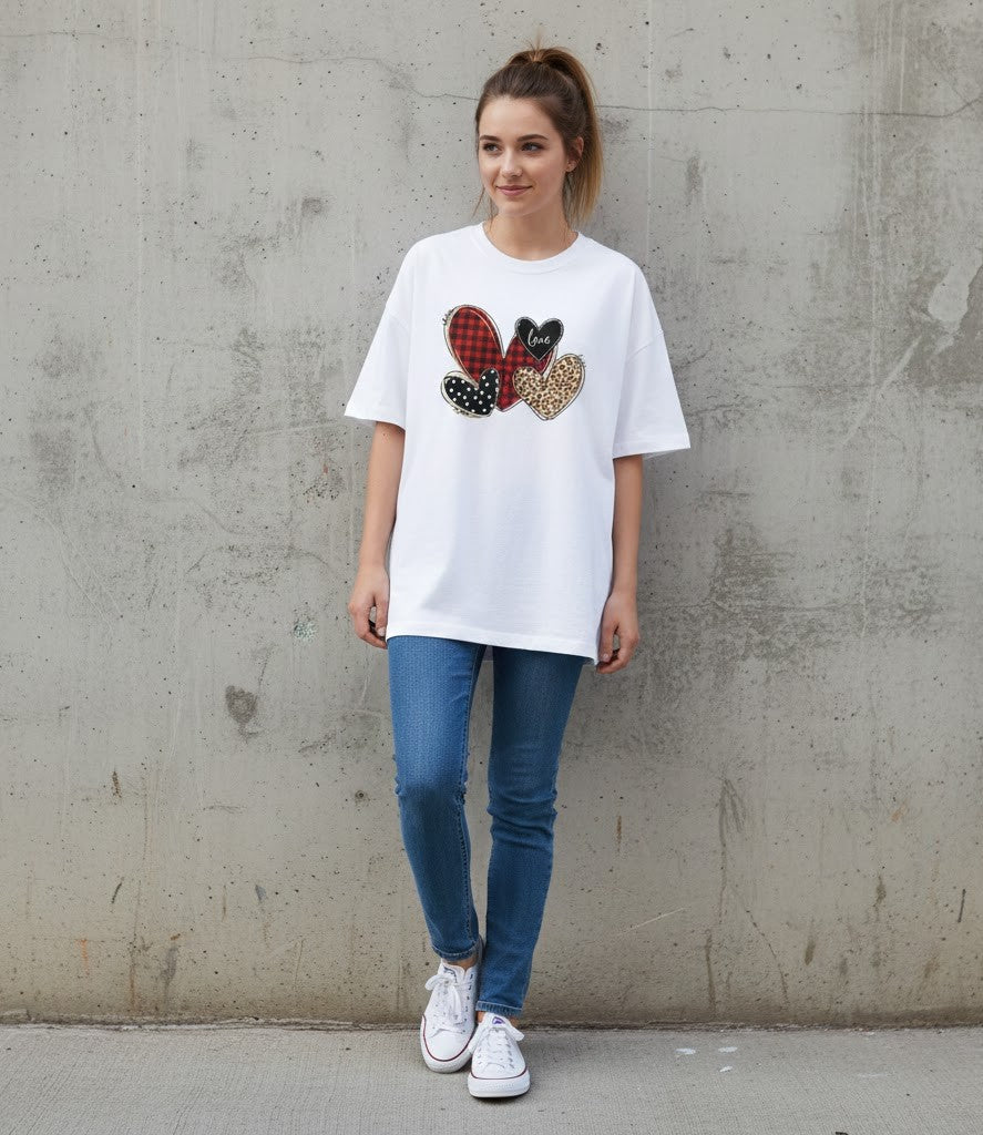 Festive Heart Fusion Oversized Tee for Women